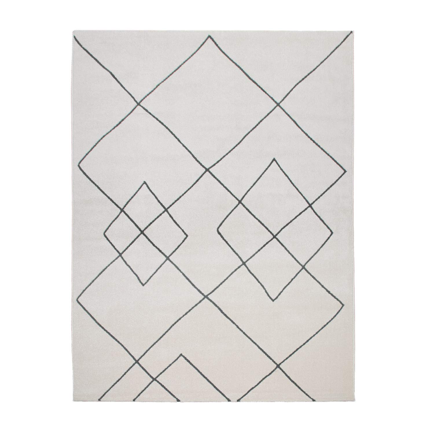 TT Home Tapis Salon Moderne Design Losanges Scandinave Poils Ras Résistant, Blanc, Dimension:Ø 200 cm Rond