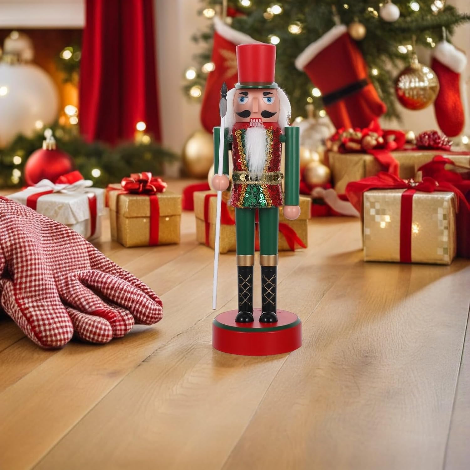Lighted Nutcracker Soldier Figurine Christmas Tabletop Decor PVC Nutcracker Puppet Ornament for Home Holiday Display