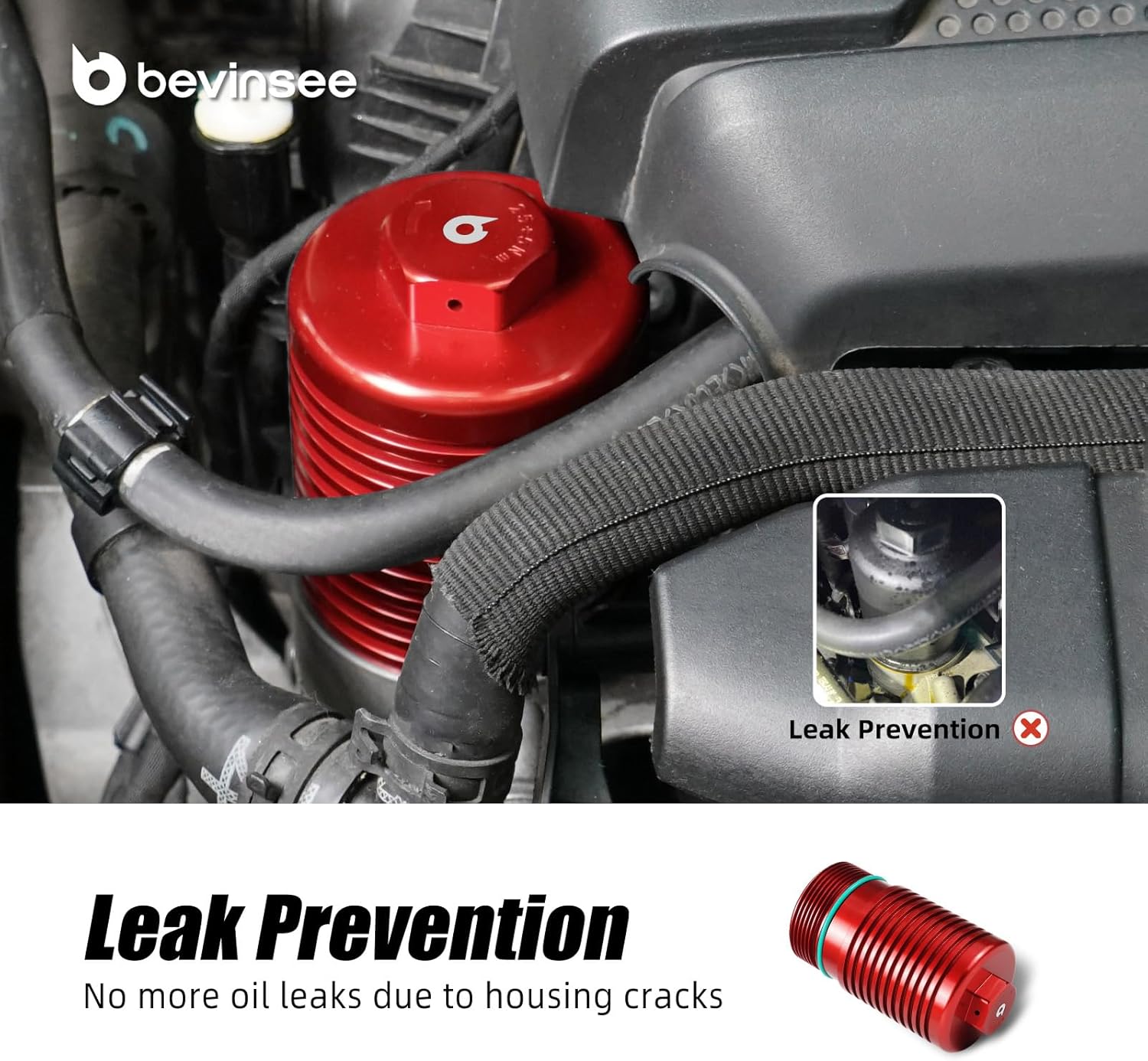 Bevinsee Oil Filtrar Housing Cover Cap Compatible with A3 S3 TT Compatible with VW EA888 Gen3/4 2.0T Engine Replace 06L115408 06L115401B Aluminum Red