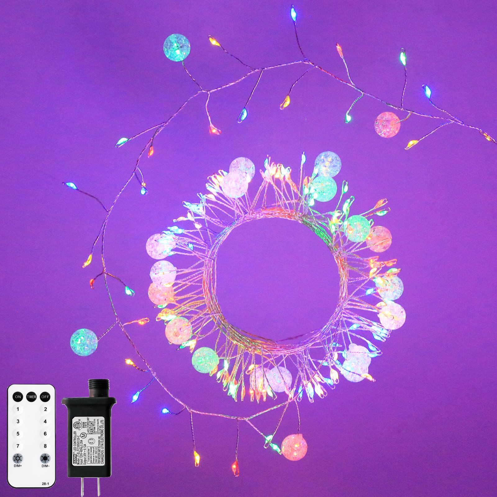 Copper Wire Firecracker Christmas Lights, 26FT 400LED Plug-in Twinkle Cluster Fairy Lights for Christmas Tree with Remote for Bedroom Dorm Wreath DIY
