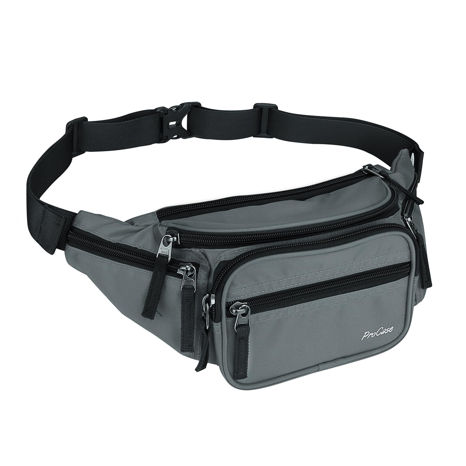 ProCase Marsupio Nero con 6 Tasche, Marsupio per Uomo e Donna Lavoro Sportivo Viaggio Trekking, Fanny Pack Bag in Nylon con Cinturino Regolabile e Fibbia a Sgancio Rapido -Grigio M