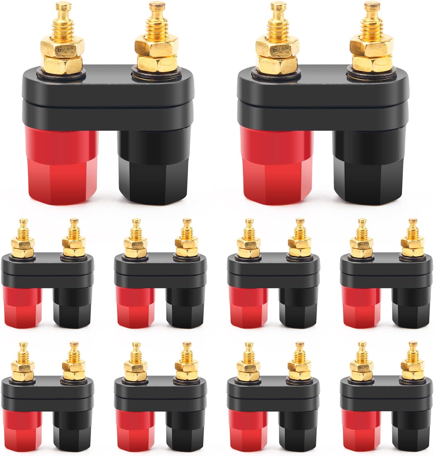10Pcs Gold Plated Insulated Terminal Binding Post Power Amplifier Dual 2-Way Banana Plug Jack