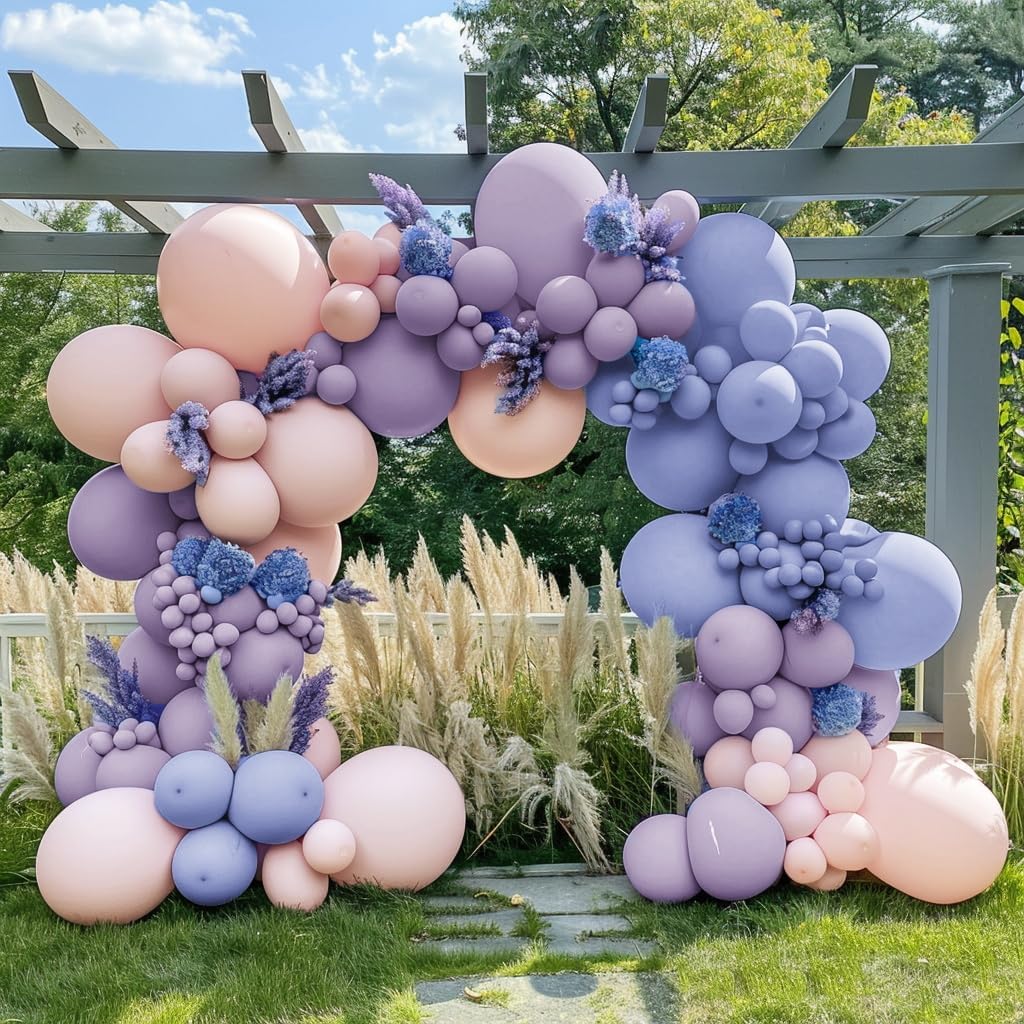 Pastel Balloon Purple Blue Pink Balloon Garland Double Stuffed Lavender Lilac Balloons Dusty Blue Pastel Balloon Arch Kit For Baby Shower Gender Reveal Baptism Birthday Party Decoration