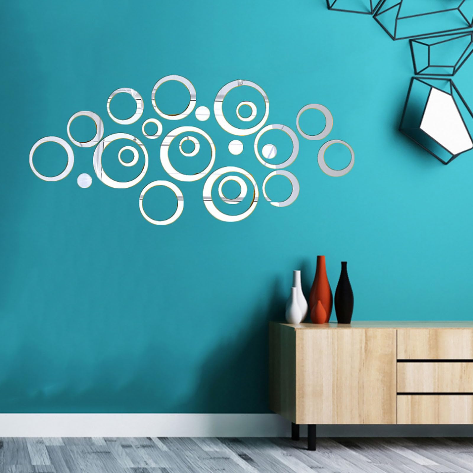 yufana Pack of 32 Teardrop Mirror Wall Stickers, 3D Mirror Wall Stickers, Bathroom, Acrylic Mirror Wall Stickers, Suitable for Bedroom, Living Room, Home Decoration, Large Silver โ image 1