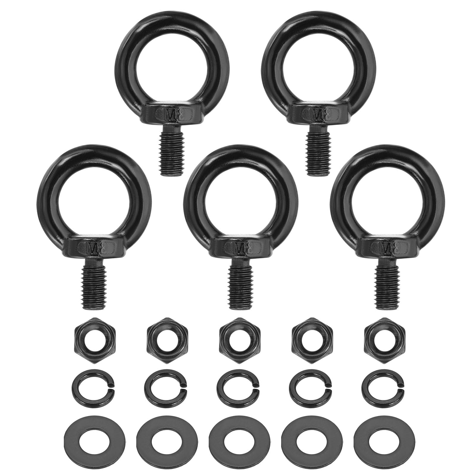 Photo 1 of PATIKIL M8x15mm Lifting Shoulder Eye Bolt, 5Pcs 304 Stainless Steel Lifting Ring Threaded Eyebolt with Hex Lock Nut/Lock Washer/Flat Washer for Hanging Hammocks Articles, Black