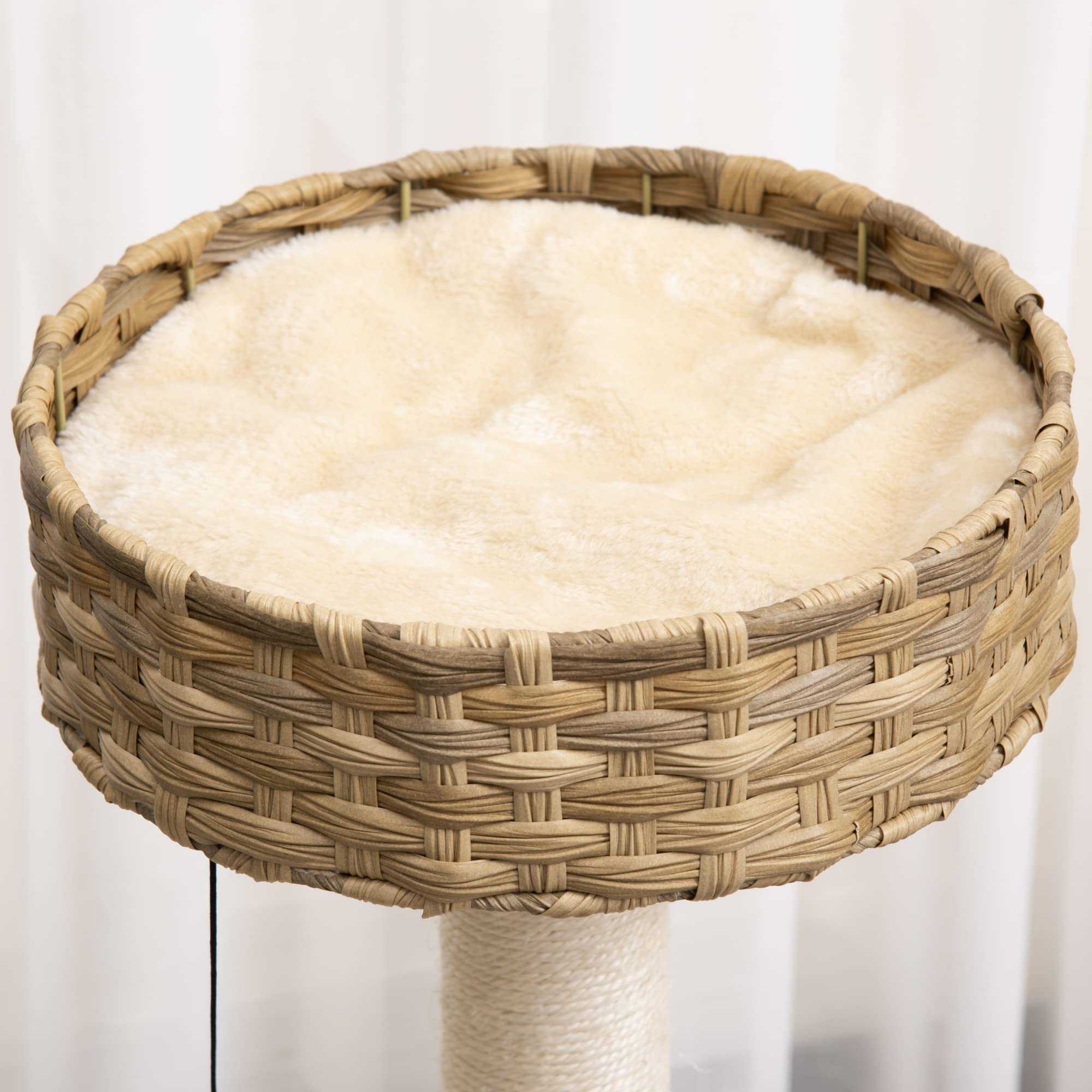 PawHut Kratzbaum 95 cm Katzenturm mit Höhle, Spielball, Sisalstämme, große Plattform, mehrstöckiger Katzenkratzbaum, Kletterbaum, für Katzen unter 5 kg, Natur+Beige