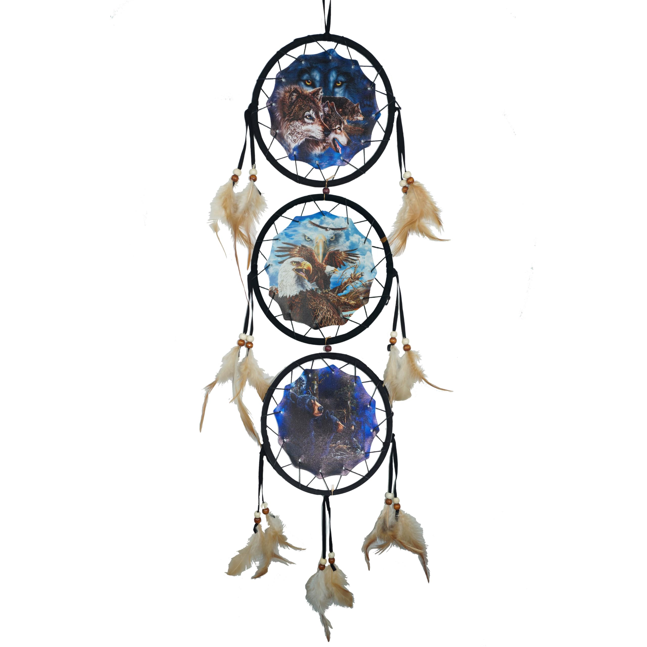 Remorlet Boys Dc02 6Inch Mix Wolf Dream Catcher For Kids Bedroom Wall Decor, Christmas Home Decoration, Room Accessory, Feather Decoration - Unique Home Craft Wall Pendant (Dc02 6Inch Mix)