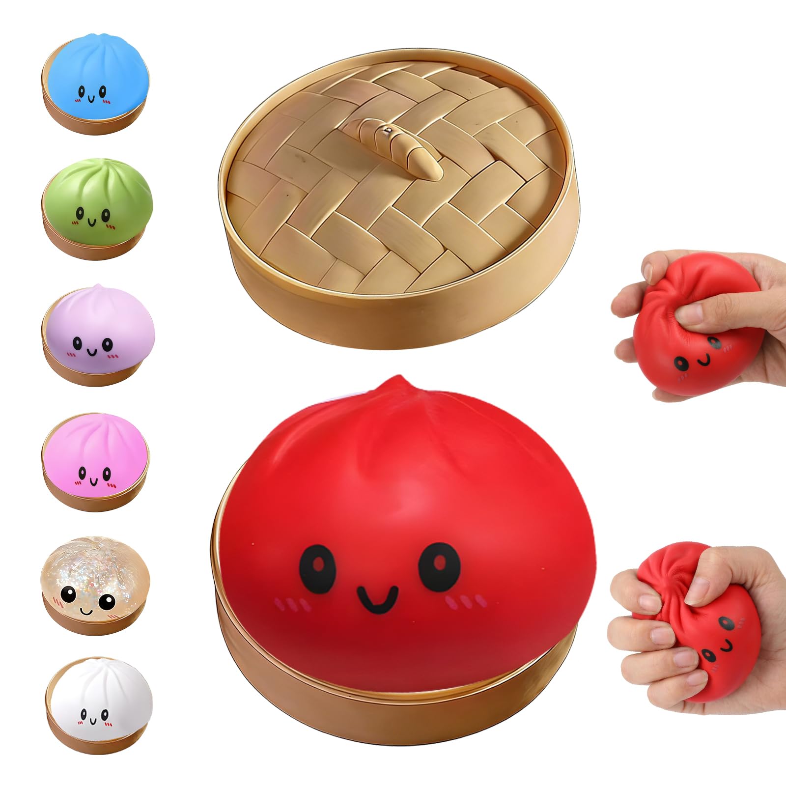 Dumpling Squishies Toy, Giant Glitter Dumpling, Colorful Steamed Bun Stress Balls Fidget Sensory Toy,Squeeze Dough Ball Stress Relief Hand Toys with Food Steamer Stretchy Desk Toys (Blue) — view 8