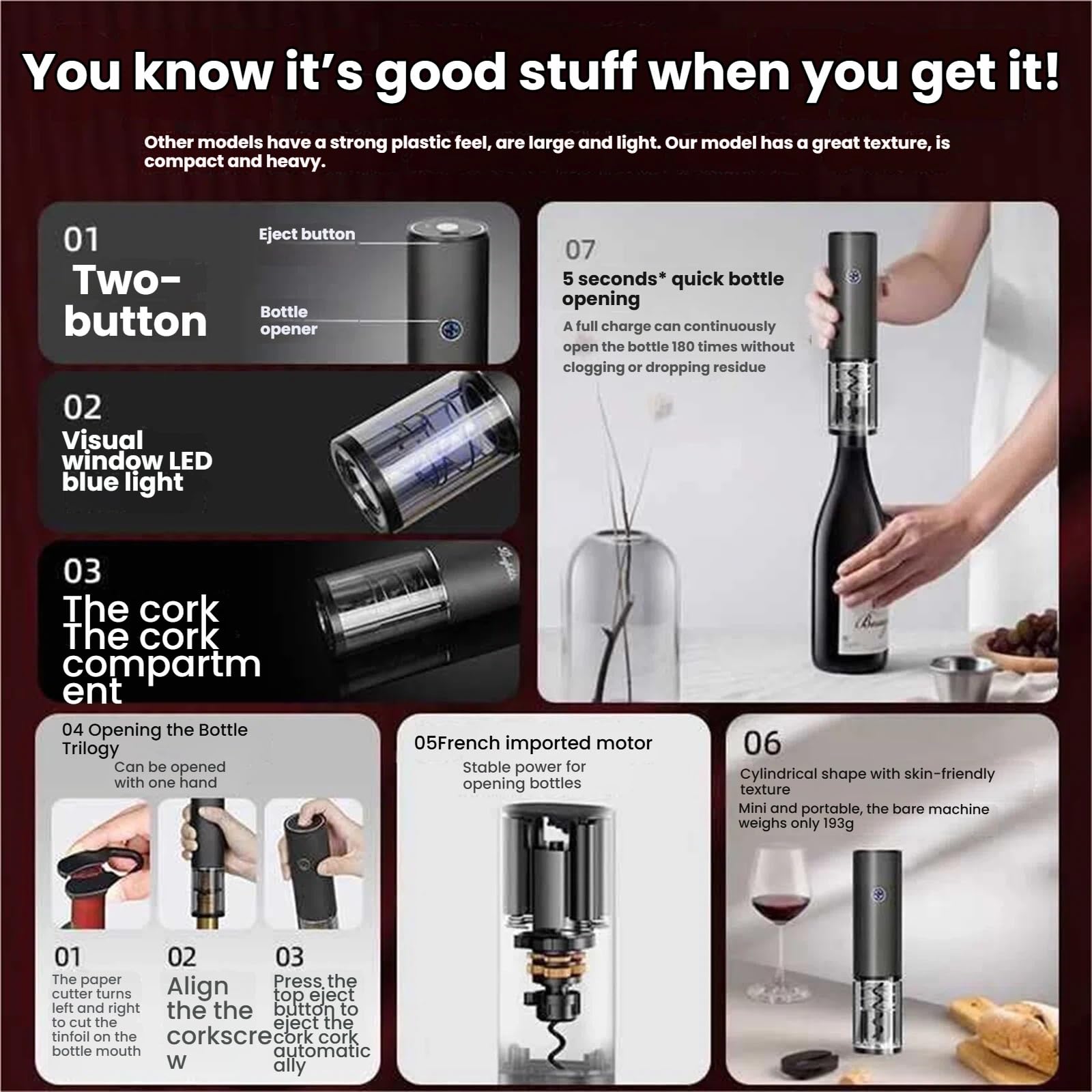 Sacacorchos Abridor De Botellas Vino Eléctrico Totalmente Automático, Recargable, For Reuniones Y Fiestas Herramienta Cocina