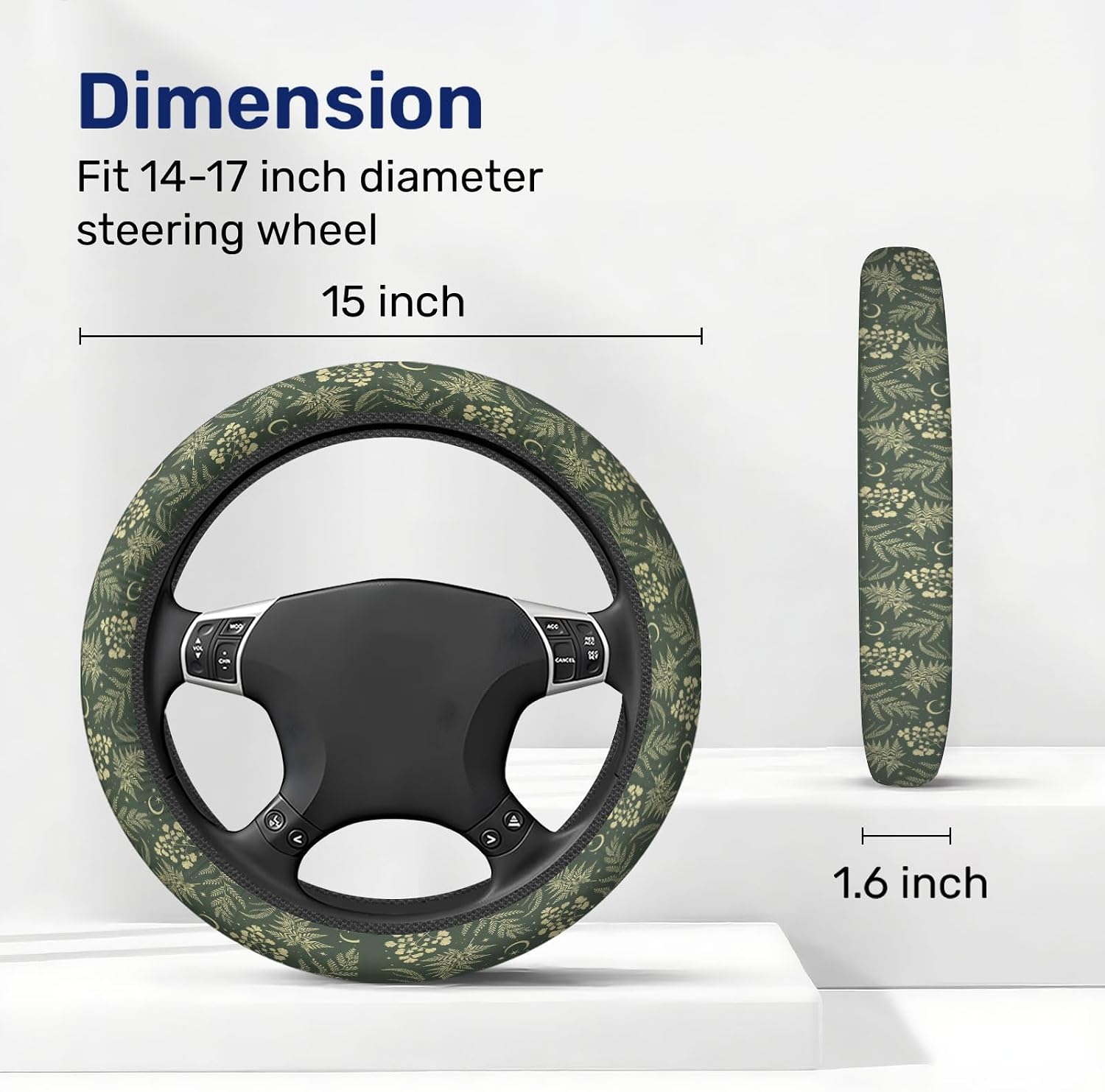 GENANY Witchy Floral Botanical Steering Wheel Cover for Car Interior Decor image 2