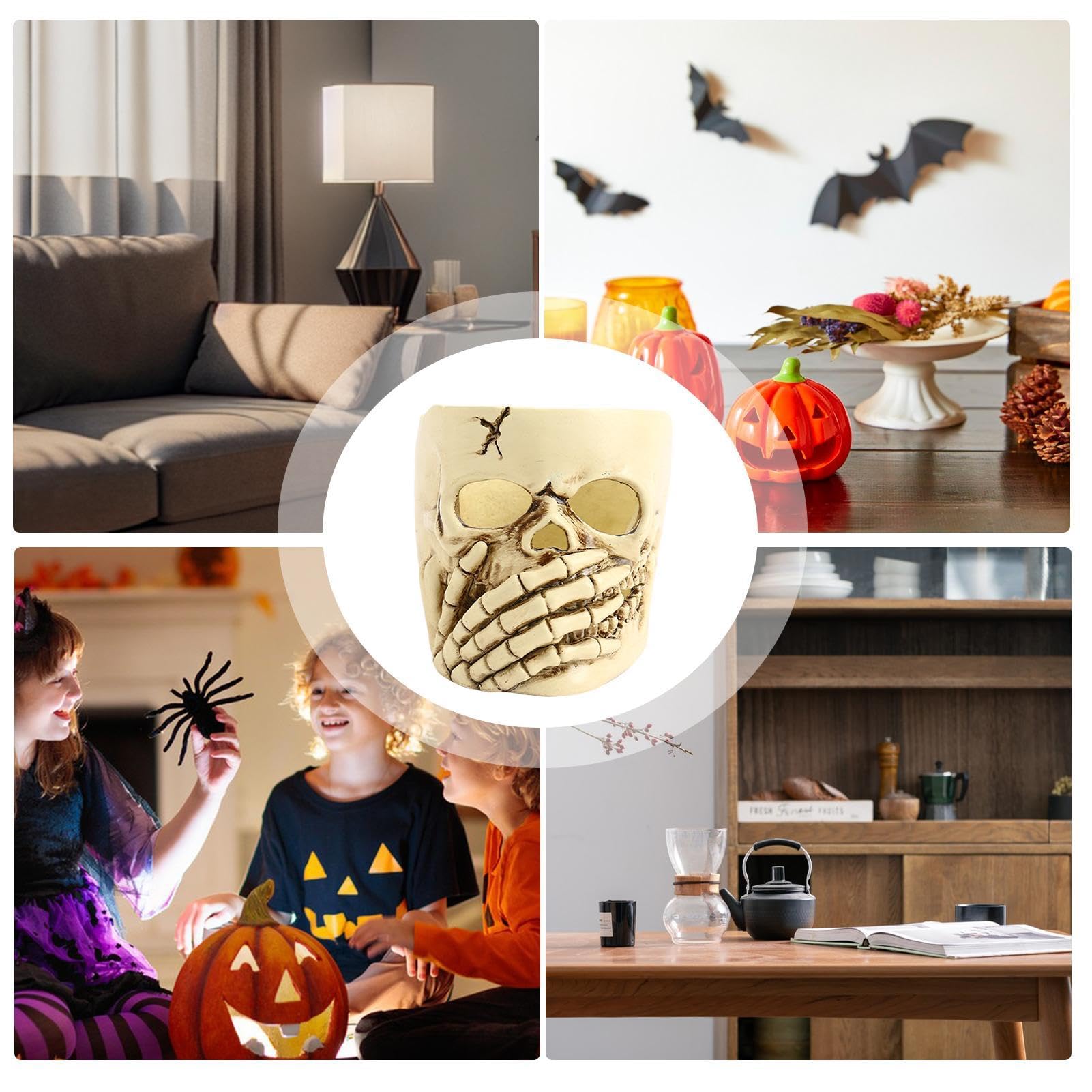 Portacandele con teschio - Decorazioni di Halloween in ceramica