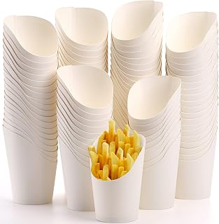 Lawei 100 Pcs French Fries Cup, 14oz Disposable French Fries Holder, Stackable Paper Charcuterie Cups, Take-Out Party Waffle Popcorn Containers for Wedding Birthday Party Baby Shower, White