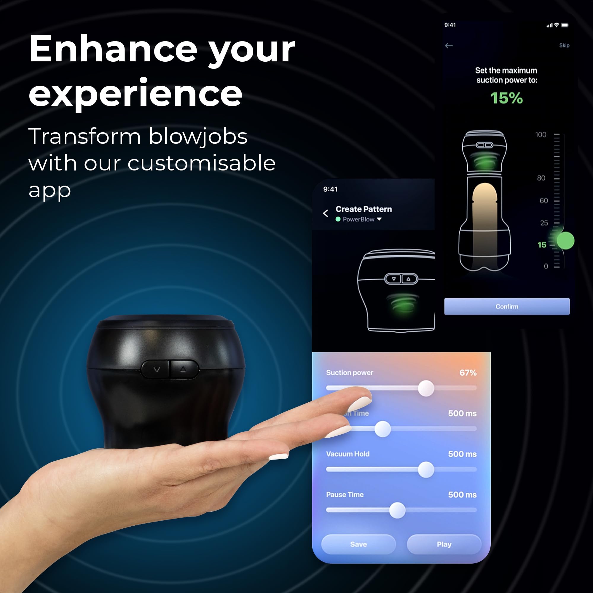 KIIROO PowerBlow - Masturbatore automatico da uomo, compatibile con KIIROO Feel Stroker, dispositivo interattivo per il piacere con FeelMe AI, intensità regolabile, facile installazione