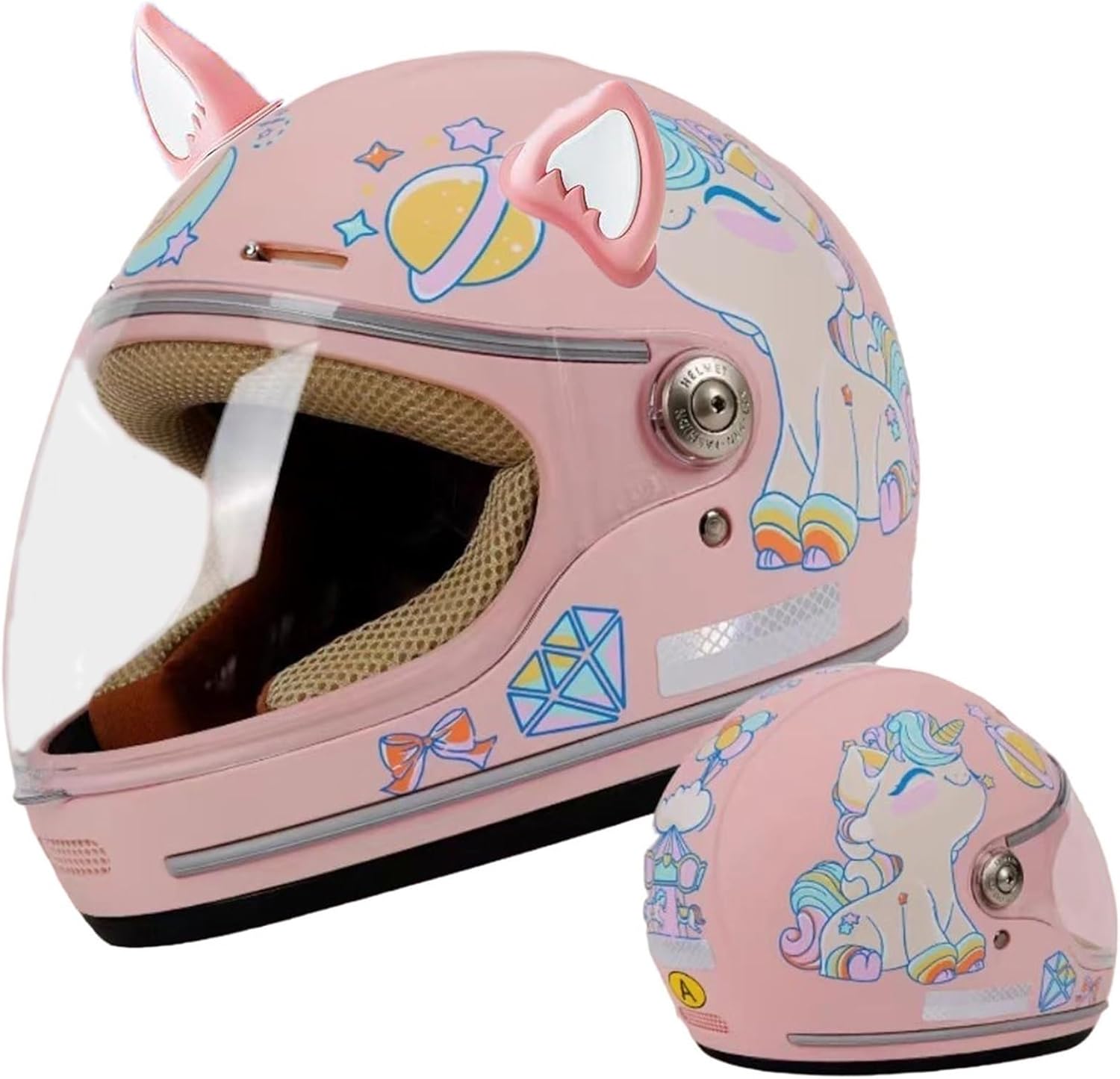 DOT Approved Kids Full Face Motorcycle Helmet with Cat Ears,Toddler Street Electric Scooter Dirt-Bike Go-Kart ATV Helmet,Boys Girls Moped Bicycle Helmet for 2-14 Years Old