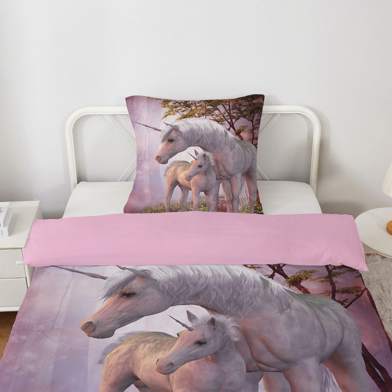 MUSOLEI Copripiumino 140 x 200 cm, per bambini, ragazza, arcobaleno, set da letto 140 x 200 cm, per bambini, 1 persona, rosa, principessa 3D, stampato