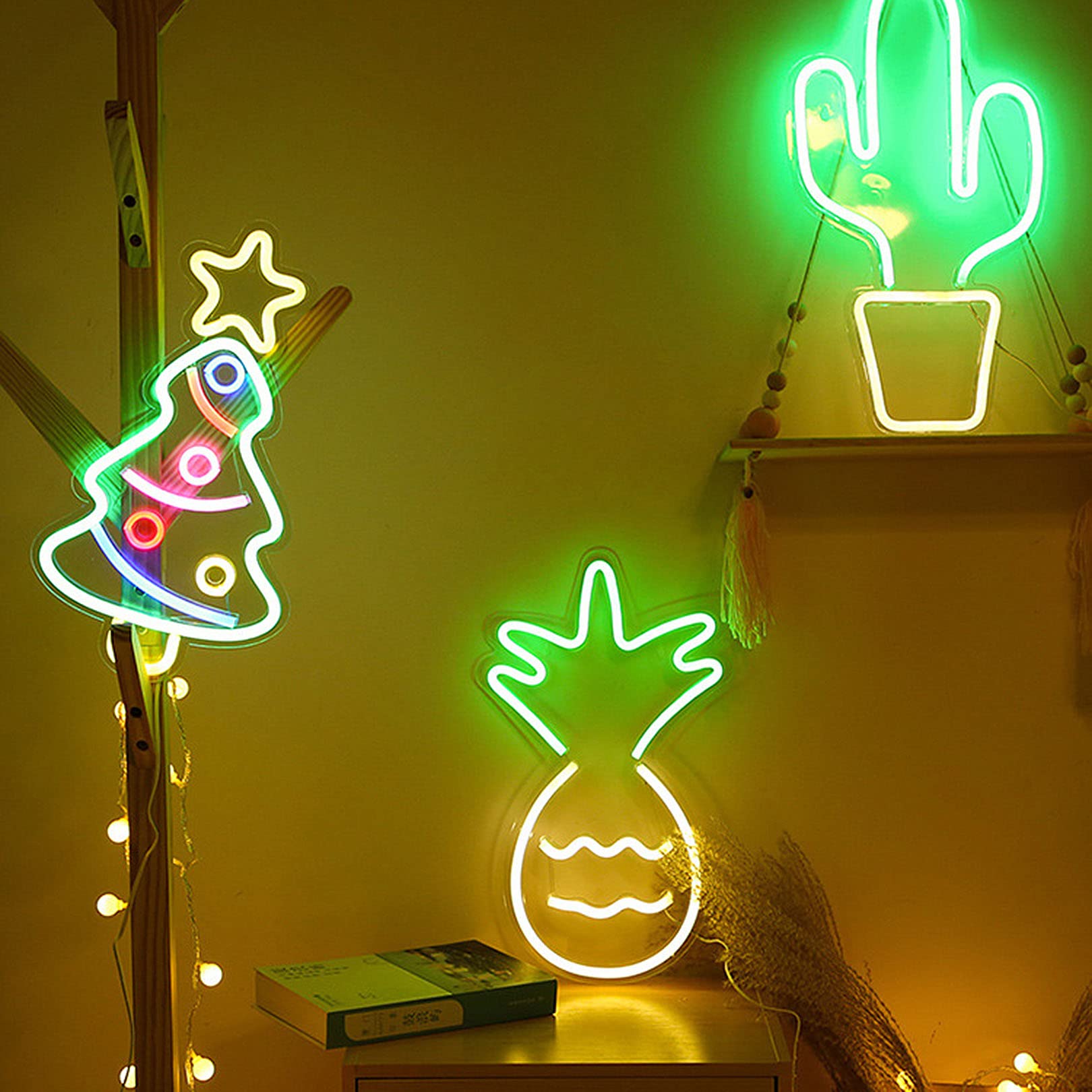 Letreros de neón de piña Festival Luces de noche de neón para niños Decoración de piña Letreros de luz para decoración del hogar Fiesta operada por batería