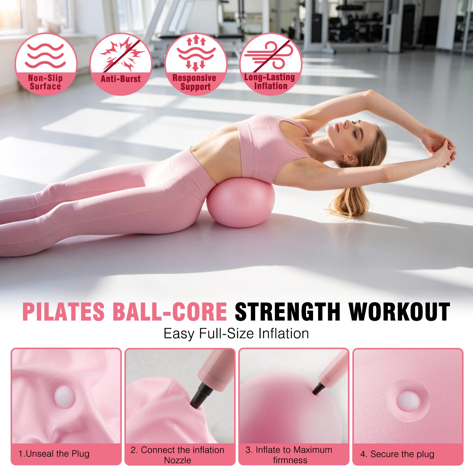 Juego de 18 anillos de pilates para mujer, equipo de pilates de entrenamiento en casa con bandas de resistencia, círculo mágico de 14 pulgadas, mini bola, kit de inicio de pilates para fuerza