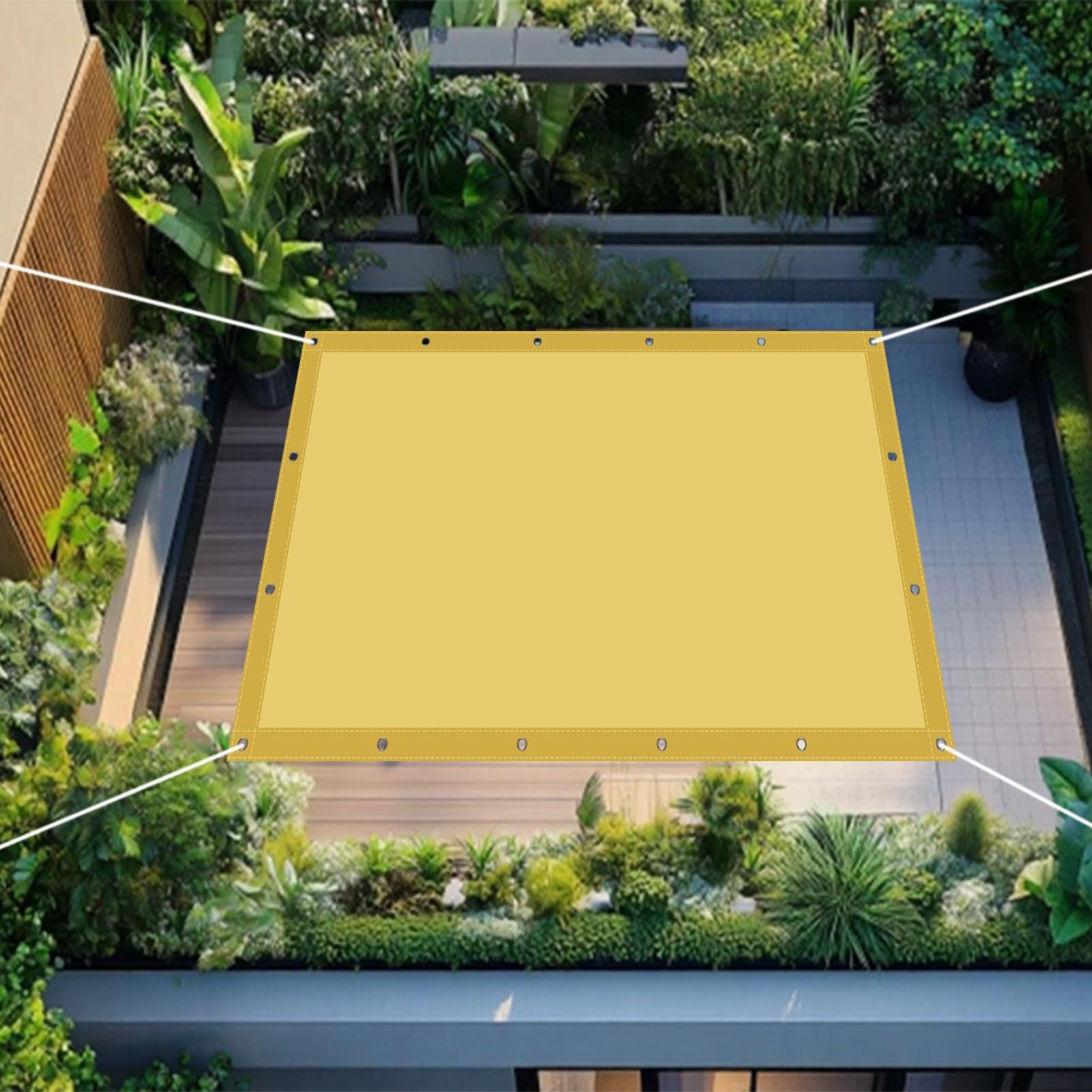 Żagiel przeciwsłoneczny prostokątny z oczkami 190 x 410 cm ochrona przed promieniowaniem UV prostokątne markizy zewnętrzne taras odporny na warunki atmosferyczne na taras, ogród na podwórko, żółty