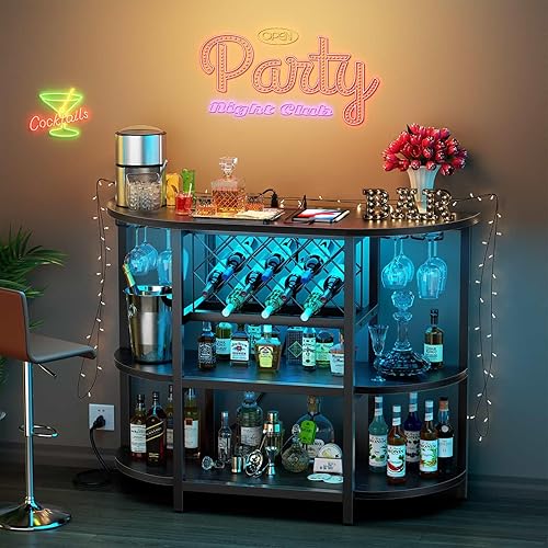 Miniatura 2 de Zarler Carrito de bar con toma de corriente fácil de montar, gabinete de bar LED para el hogar, para licor, 47.3 pulgadas de largo x 15.8 pulgadas
