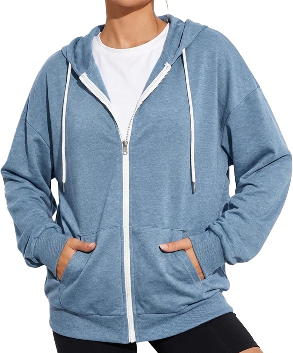 GIVON Women's Oversized Zip Up Hoodie Lightweight Long Sleeve Y2K Cute Hooded Tops Sweatshirt with Pockets