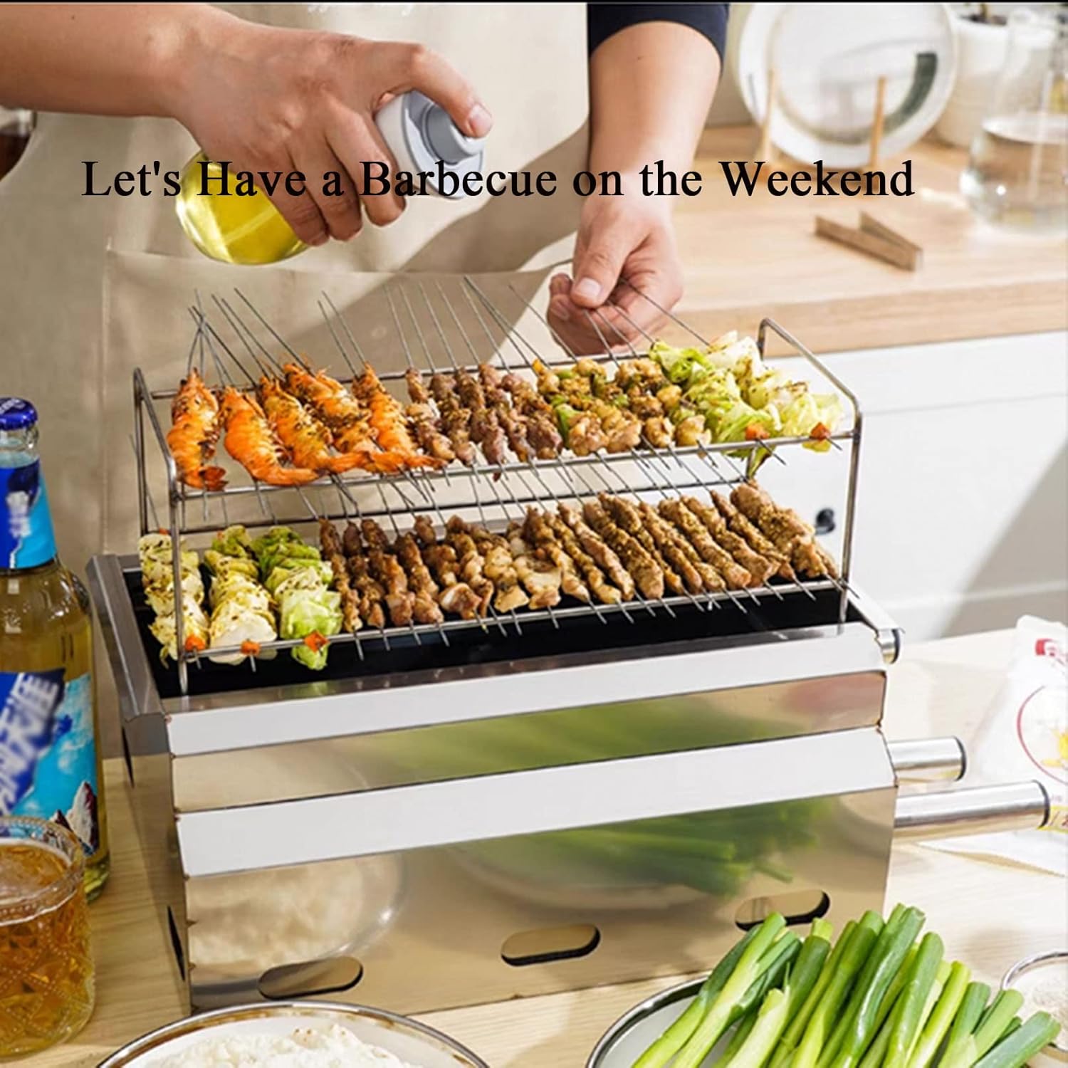 Stainless Steel BBQ Portable Charcoal Grill BBQ Lamb Skewer Camping Barbecue Grill for Garden Backyard Party Picnic Travel Home Outdoor Indoors Desktop Cooking Use