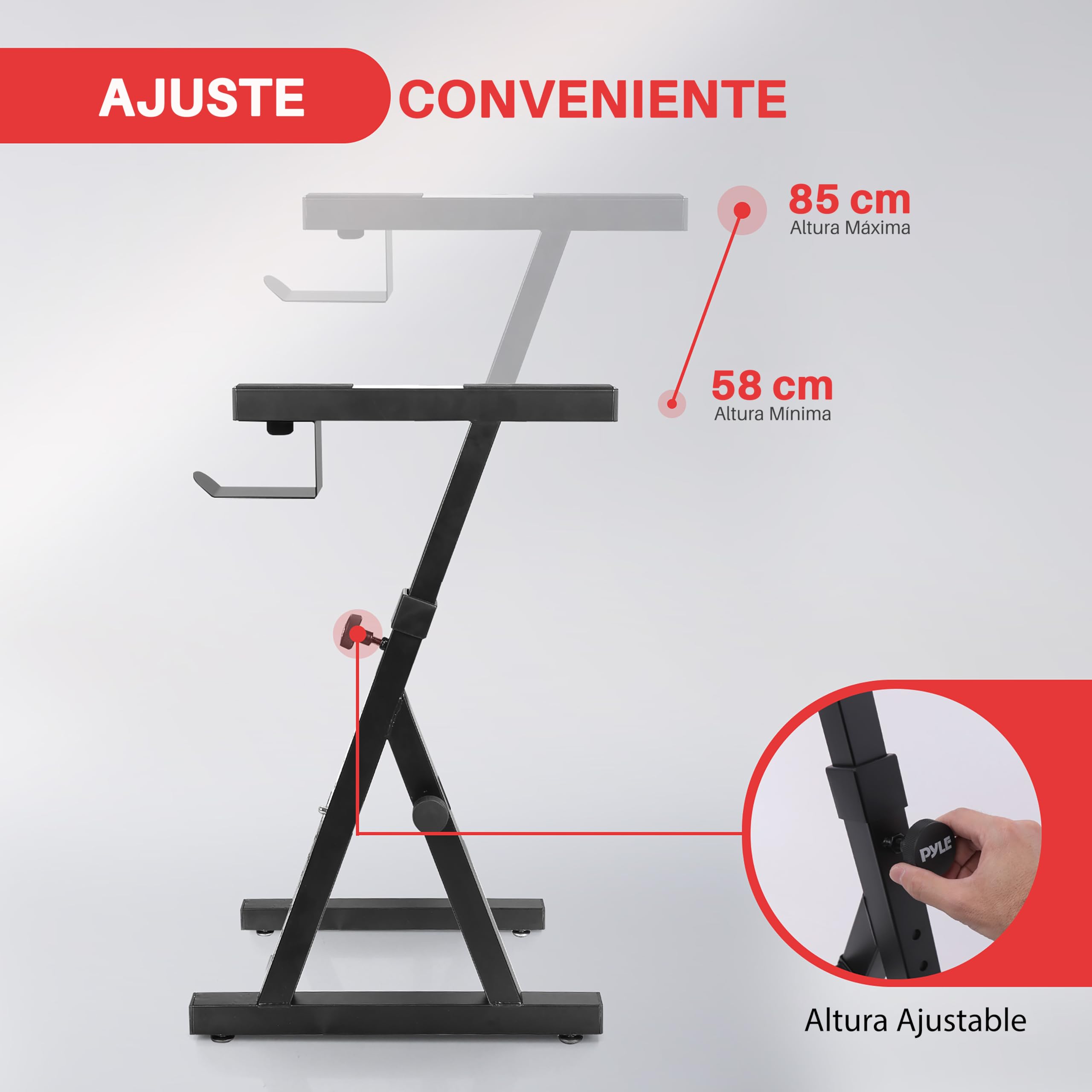 PYLE Soporte, de Teclado, Ajustable, Plegable, Reforzado. Atril, de Piano 54 a 88 Teclas, eléctrico, para Viajes