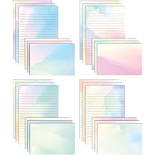 Better Office Products Mini Stationery Set of 100 50 Ruled Watercolor Sheets + 50 Matching Envelopes, 5.5 x 8.25 Inches, 12 Unique Designs, Double-Sided Ruled Paper