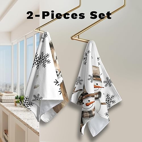 Miniatura 3 de Juego de 2 toallas de mano de renos de invierno, juego de 2 toallas de cocina de ciervos de Navidad, color blanco y marrón, toallas de cocina suaves