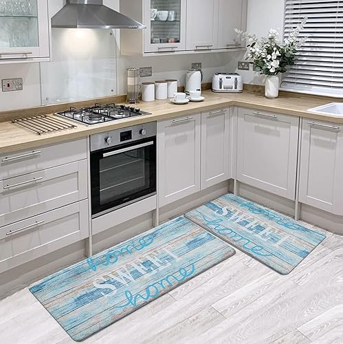 Vista 35 de ROSMARUS Tapetes de cocina para piso, juego de 2 piezas, tapetes acolchados antifatiga, impermeables, fáciles de limpiar, cómodos tapetes de pie