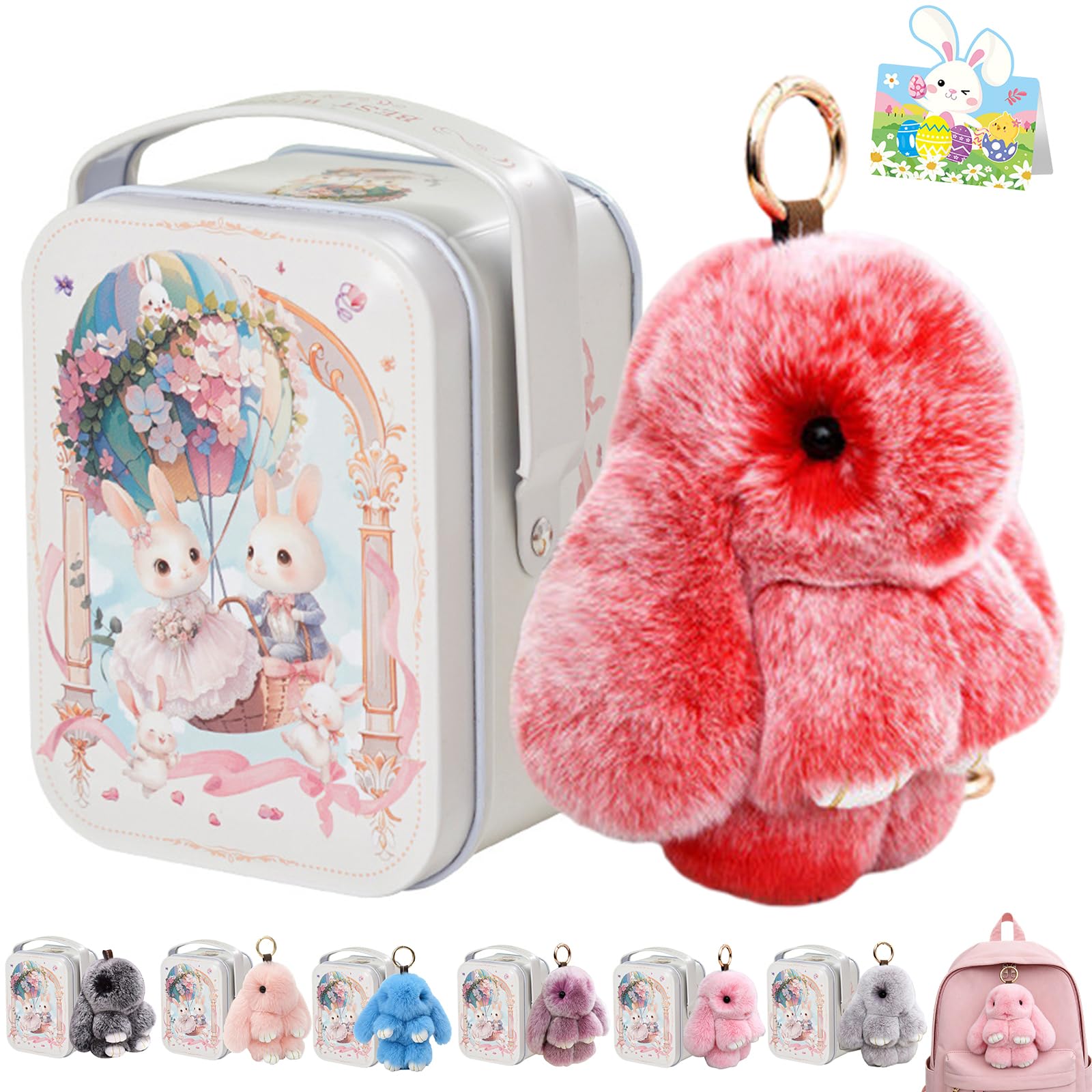 Bunny Lulu Keychain With Tin Box, Bunny Keychain Charm Bao Rabbit Pompom For Bags, Easter Girls Women Gift — view 21