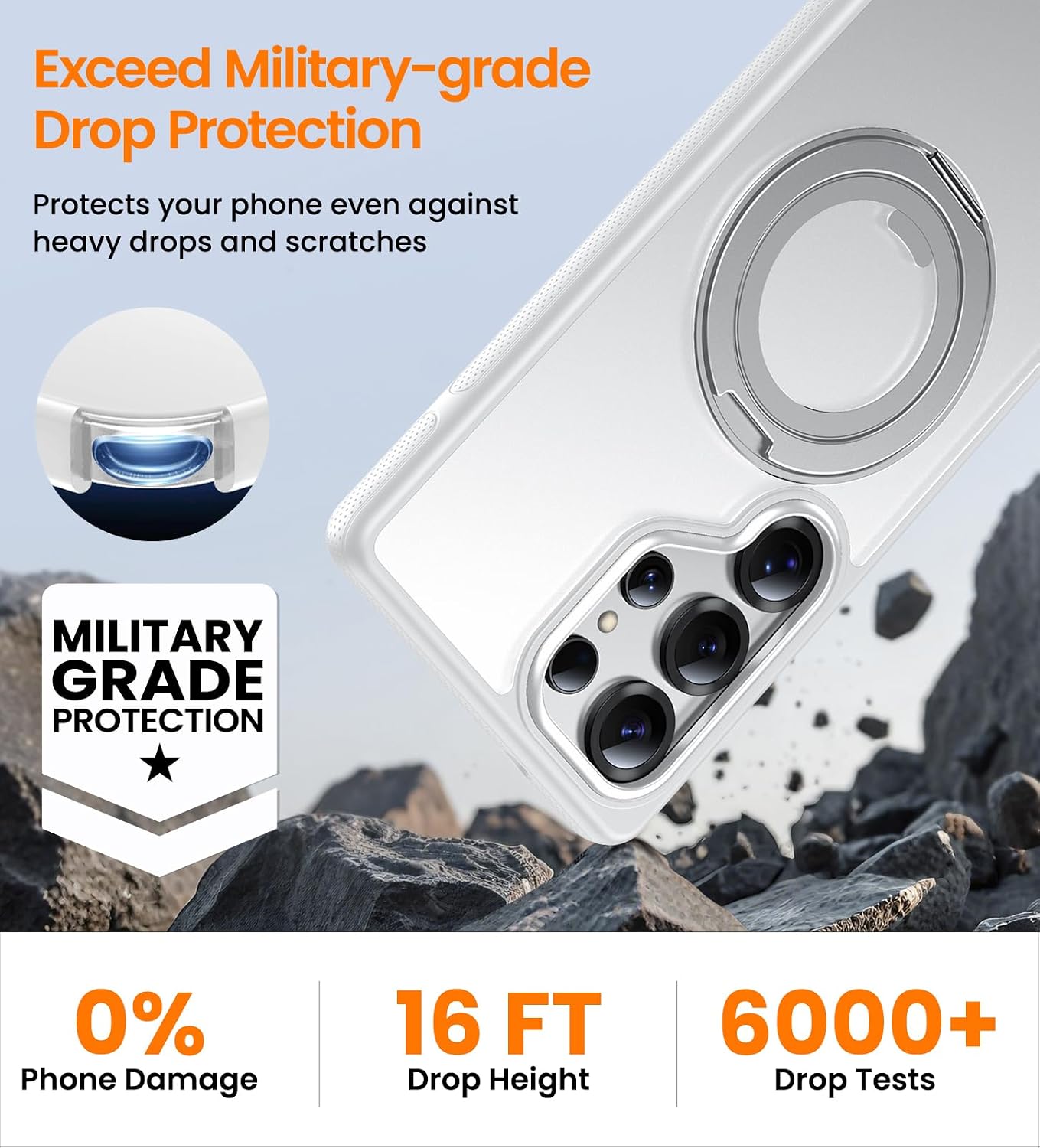 Magnetic for Samsung Galaxy S25 Ultra Case with Stand [Compatible with MagSafe] [360° Rotatable Ring Holder Kickstand] [Military Grade Protection] Shockproof Phone Case for S25 Ultra, White