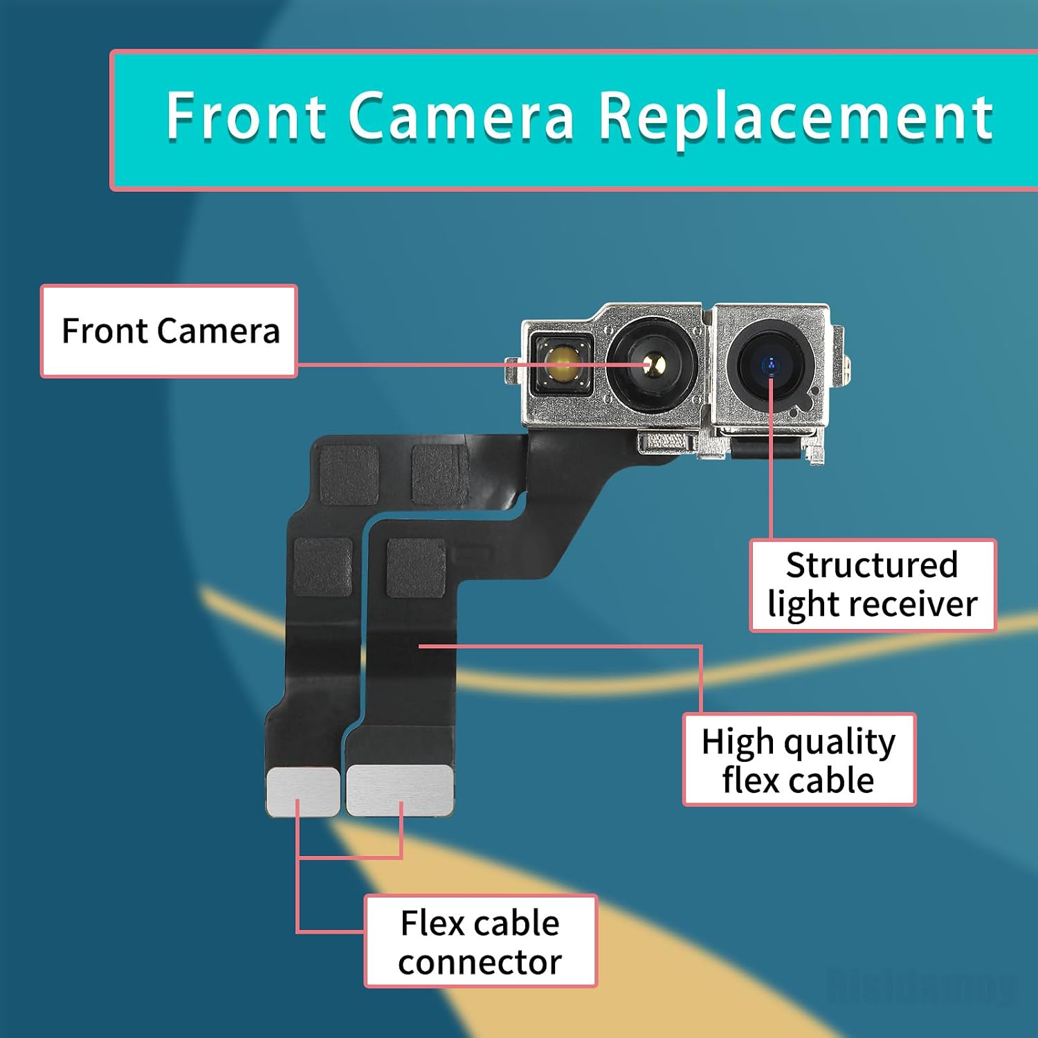 Camera Replacement Front Facing 12MP Lens Module Transmitter Sensor Connector for iPhone 14 Pro Max Replace Flex Cable with Structured Light Receiver