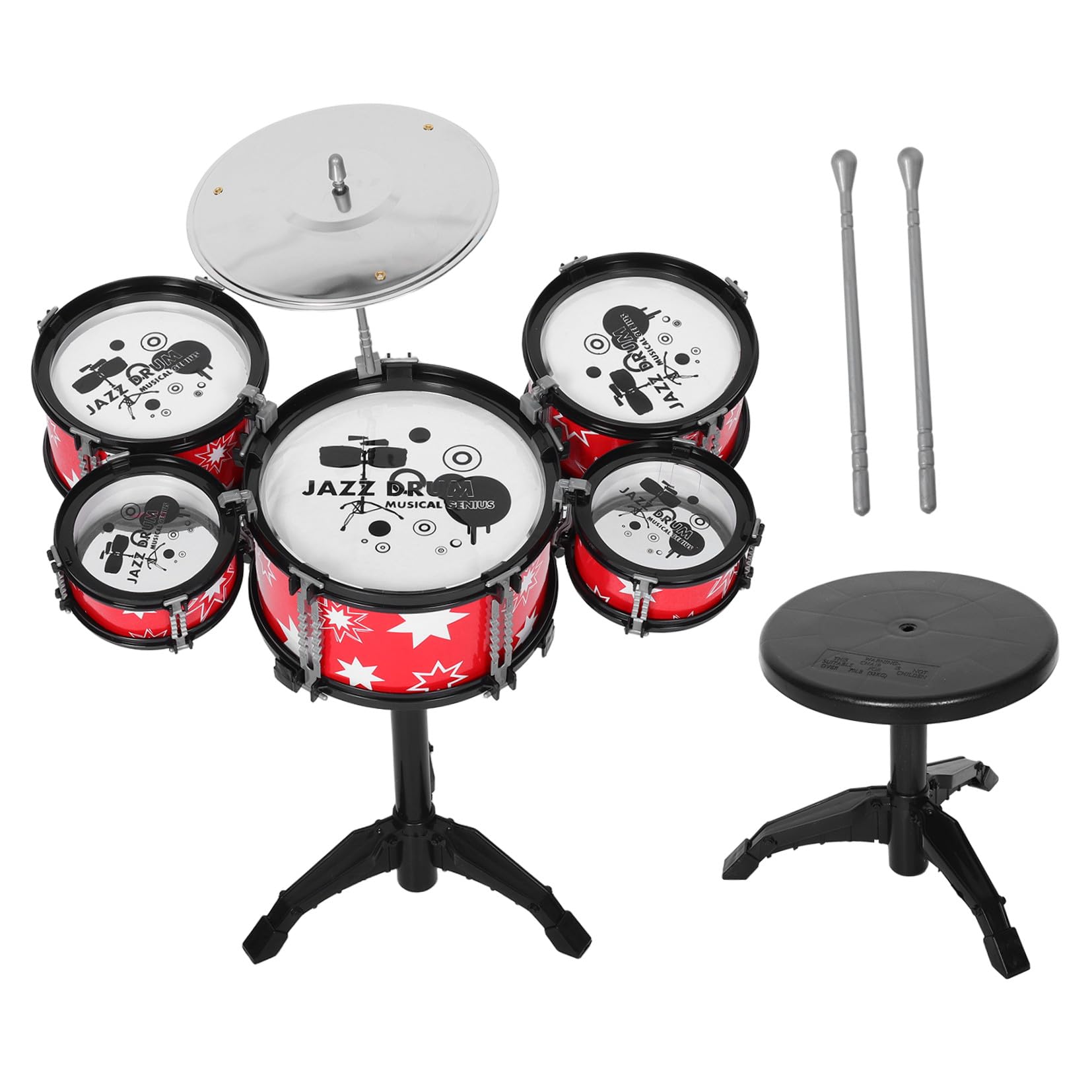 Piccola Batteria Giocattolo per Bambini e Piccoli, Plastico Rosso, Costruzione Robusta, Strumento Musicale Multifunzione per Giochi Educativi