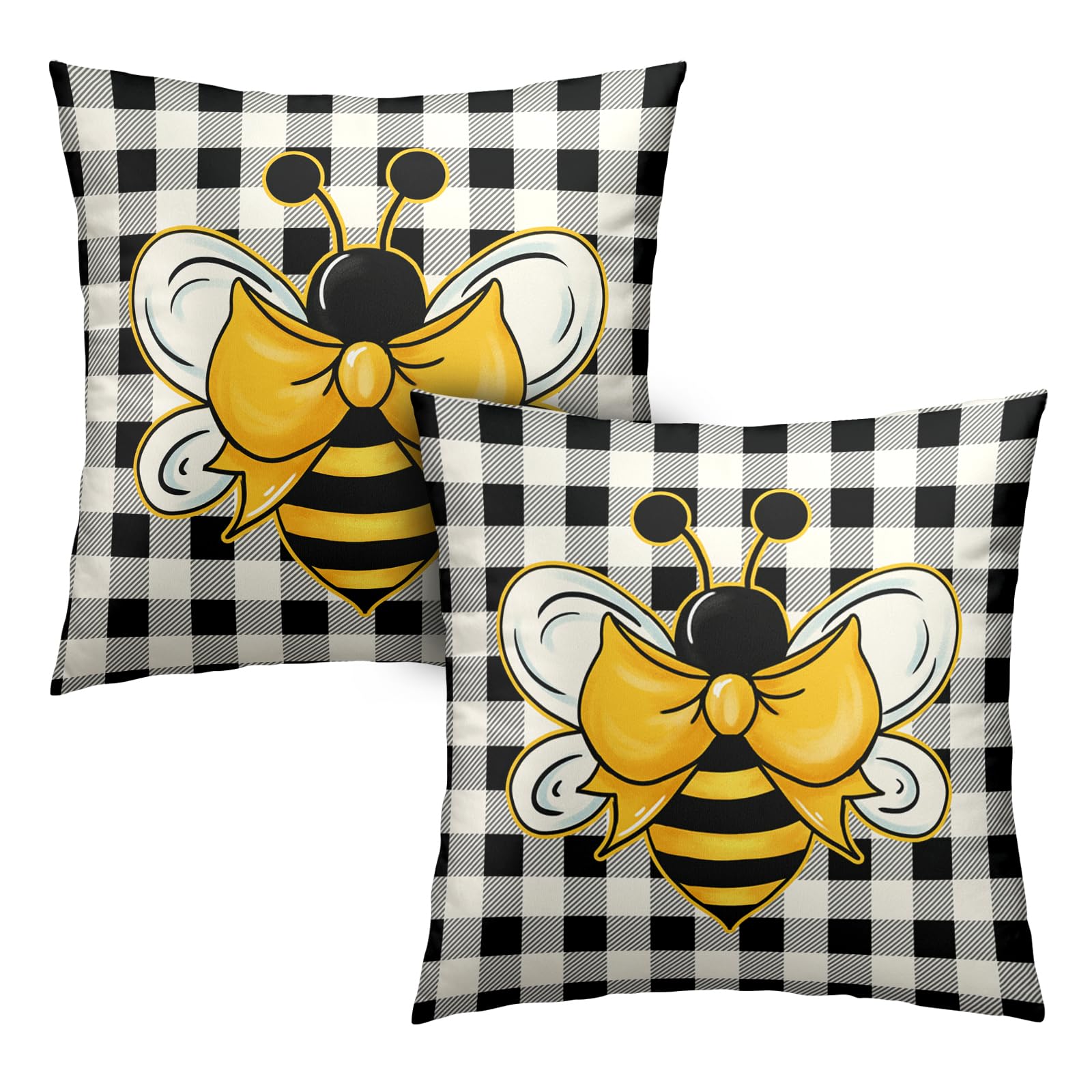 Kwlegh Yellow Bumble Bee Pillow Covers 18x18 Set of 2 Black White Buffalo Plaid Pillow Covers Summer Spring Themed Decorative Cushion Cases Home Decor