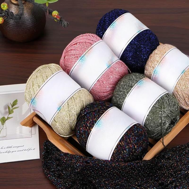 2/4/6/8 Pezzi 50 g Filato di Cotone Cavo Glitterato, Filato di Cotone colorato per lavori a Maglia a Mano, per Cardigan all'Uncinetto Fai da Te, Maglioni, Cappelli, Coperte, Sciarpe