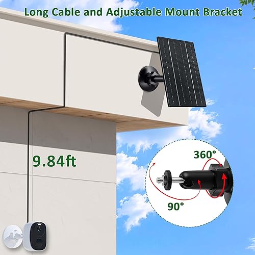 Miniatura 5 de Zivif Panel solar de 4 W para cámara de seguridad, cargador de panel solar con puertos USB-C y micro USB, compatible con cámara de batería