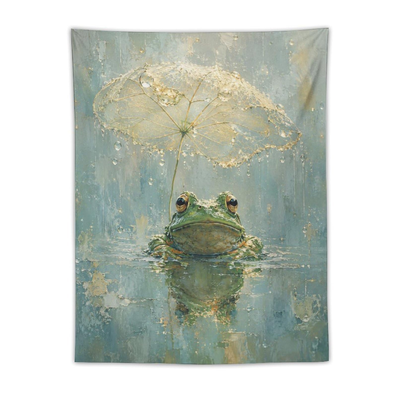 H3B8U2Y5 Watercolor Umbrella Frog Wall Tapestry, Ukiyo-e Style, Entryway