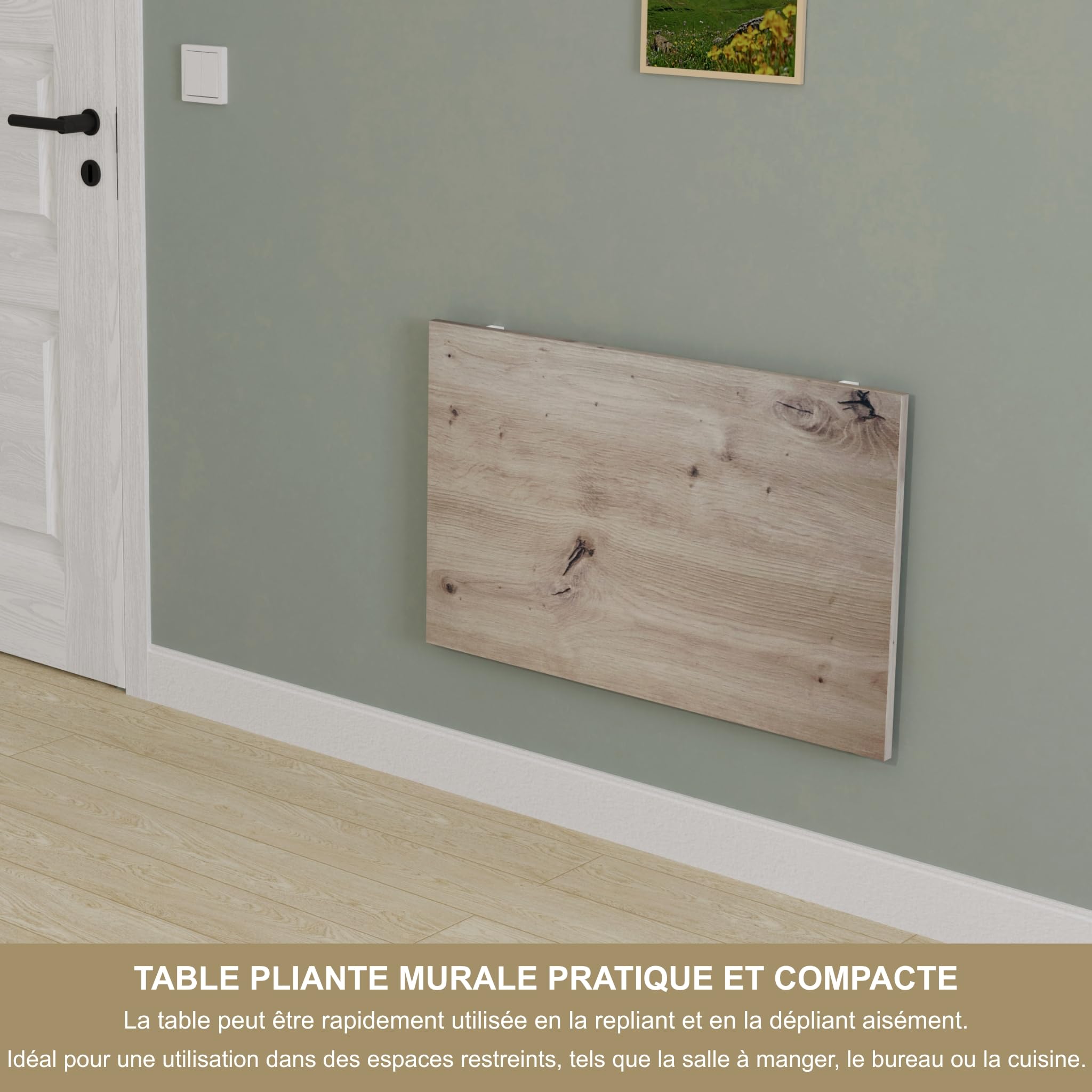 KDR Table Murale Pliante 80 x 50 cm – Table Rabattable Murale Gain de Place, Bureau Pliable, Table de Cuisine ou Salle à Manger, Table Murale pour Petit Espace, Montage Mural Polyvalent (Chêne noueux)