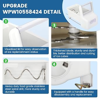 WPW10558424 for Whirlpool Ice Maker Replacement, Ice Bucket Assembly WPW10558424 Compatible with Whirlpool Kenmore Maytag Amana Refrigerator, WRS322FDAM04, WRS321SDHZ08, WRS321SDHZ05, WRS321SDHZ01
