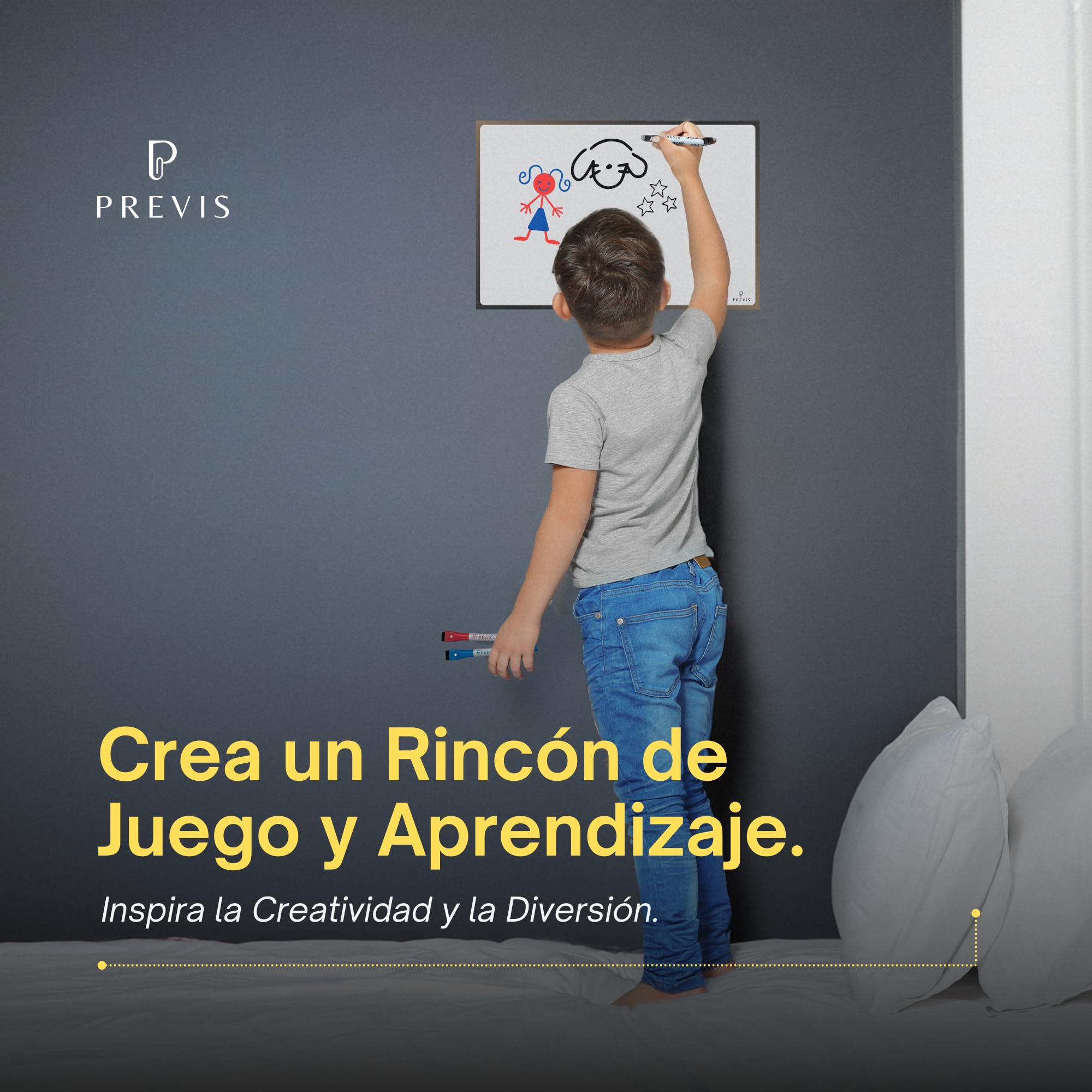 PREVIS Pizarra Adhesiva Pared Blanca Magnetica A4 30x21cm + 3 Rotulador Borrable - Papel Pizarra Adhesivo Pared - Rollo Vinilo Hogar y Oficina - No Daña Pared Fácil de Trasladar