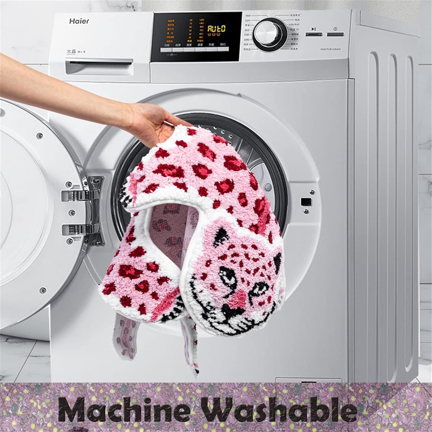 ZSCYD-yingda1992 Leopard Shaped Animals Bath Mat Non-Slip Bathroom Door Mat for Bedroom Bathroom Kitchen Cartoon Area Rug for Tub Soft Bathtub Home Decor Pink