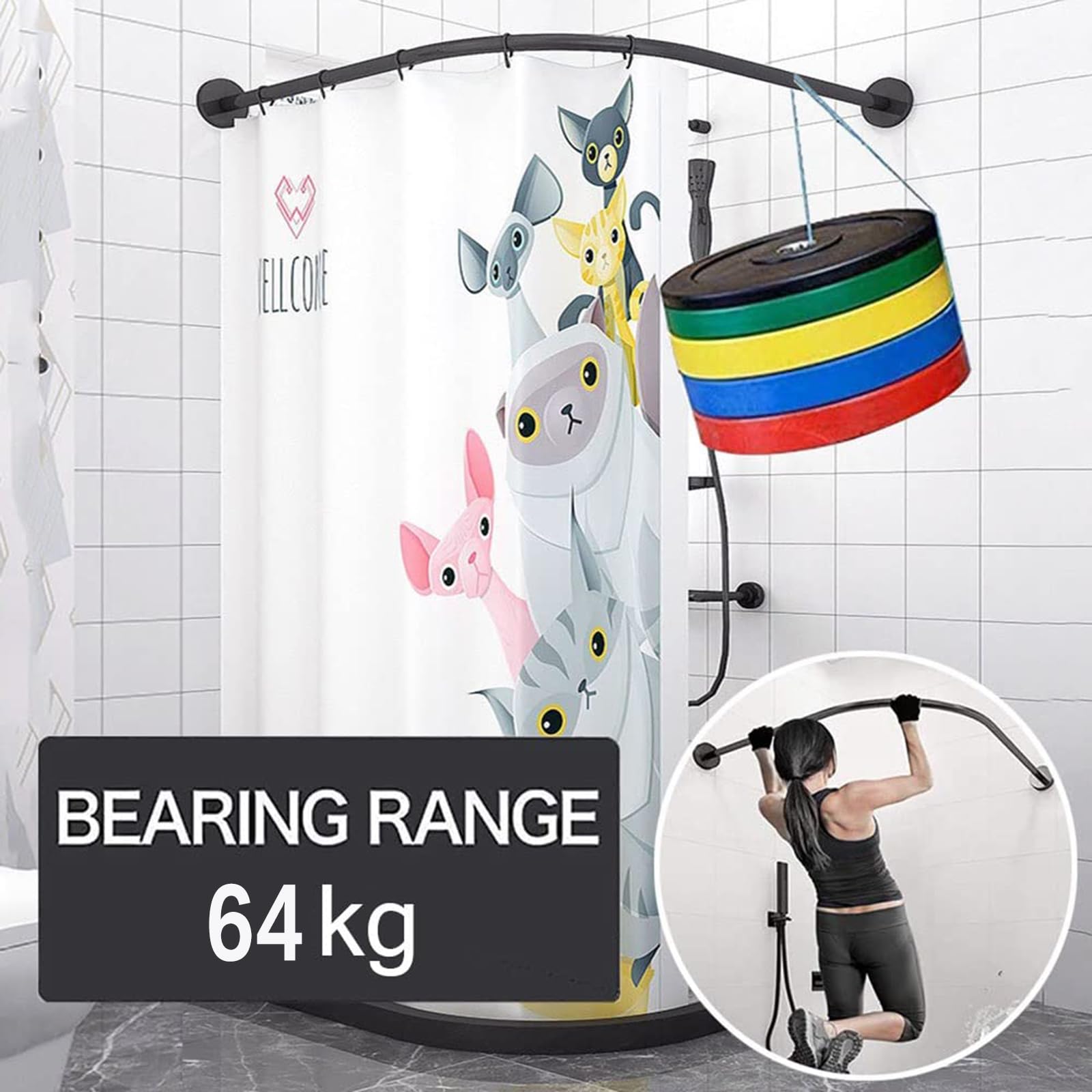 Barre Rideau Douche INOX Tringle Rideau Douche Extensible sans Percage Angle Baignoire PôLes De Rideau en Forme De L,Pour Salle De Bain, Magasin De VêTements, (Size:B 70-95cm x 90-130cm,Color:Noir)