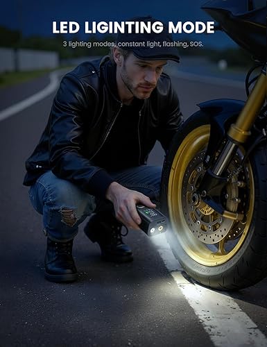 Miniatura 6 de Compresor de aire portátil para inflador de neumáticos, Lamicall 4 veces más rápido 150 PSI Bomba de aire para bicicleta de automóvil con batería