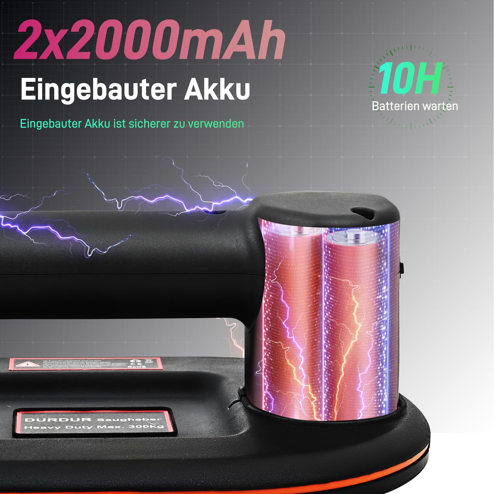 DURDUR Sollevatore A Ventosa Elettrico 270kg – Aspirazione Automatica Per Piastrelle, Vetro E Acquari – Set Da 2 Con Batterie E Caricabatterie