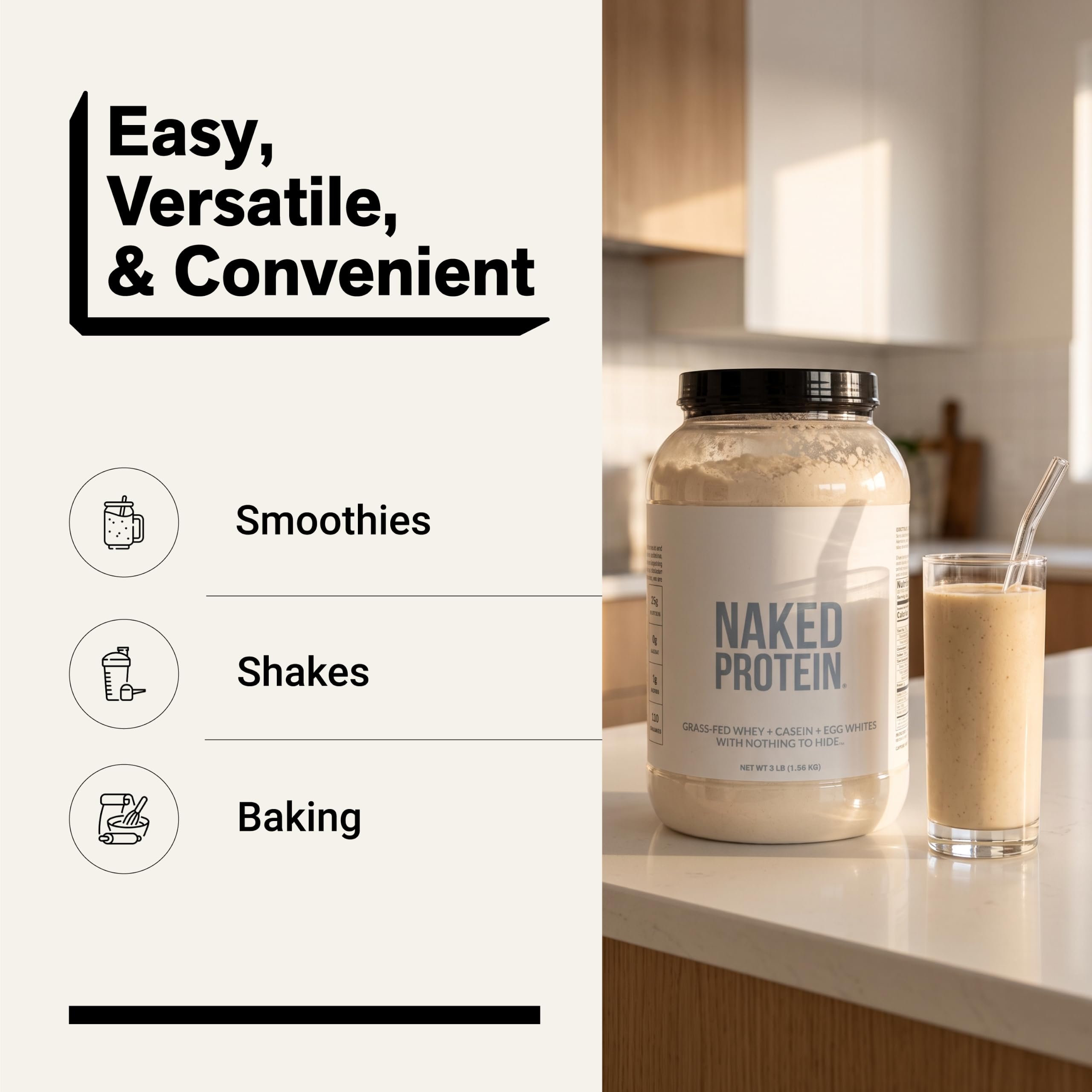 NAKED Protein Powder Blend - Whey, Casein and Egg Protein, Only 4 Ingredients, Non-GMO, No Soy, Gluten Free, No Artificial Sweeteners, Flavors Or Colors, Keto and Paleo Friendly - 3 LB — Amazon image 7