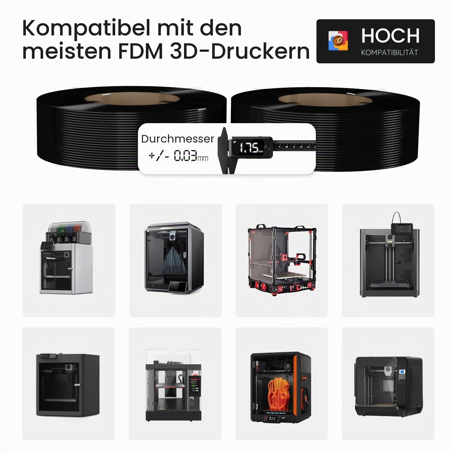 eSUN PLA+ Refill Filament 1.75mm, Schwarz, 4KG | Refill PLA Plus Spoolless 3D Druck Filament, Maßgenauigkeit +/- 0.03mm, 1 kg pro Spule, 4 Spulen für 3D Drucker