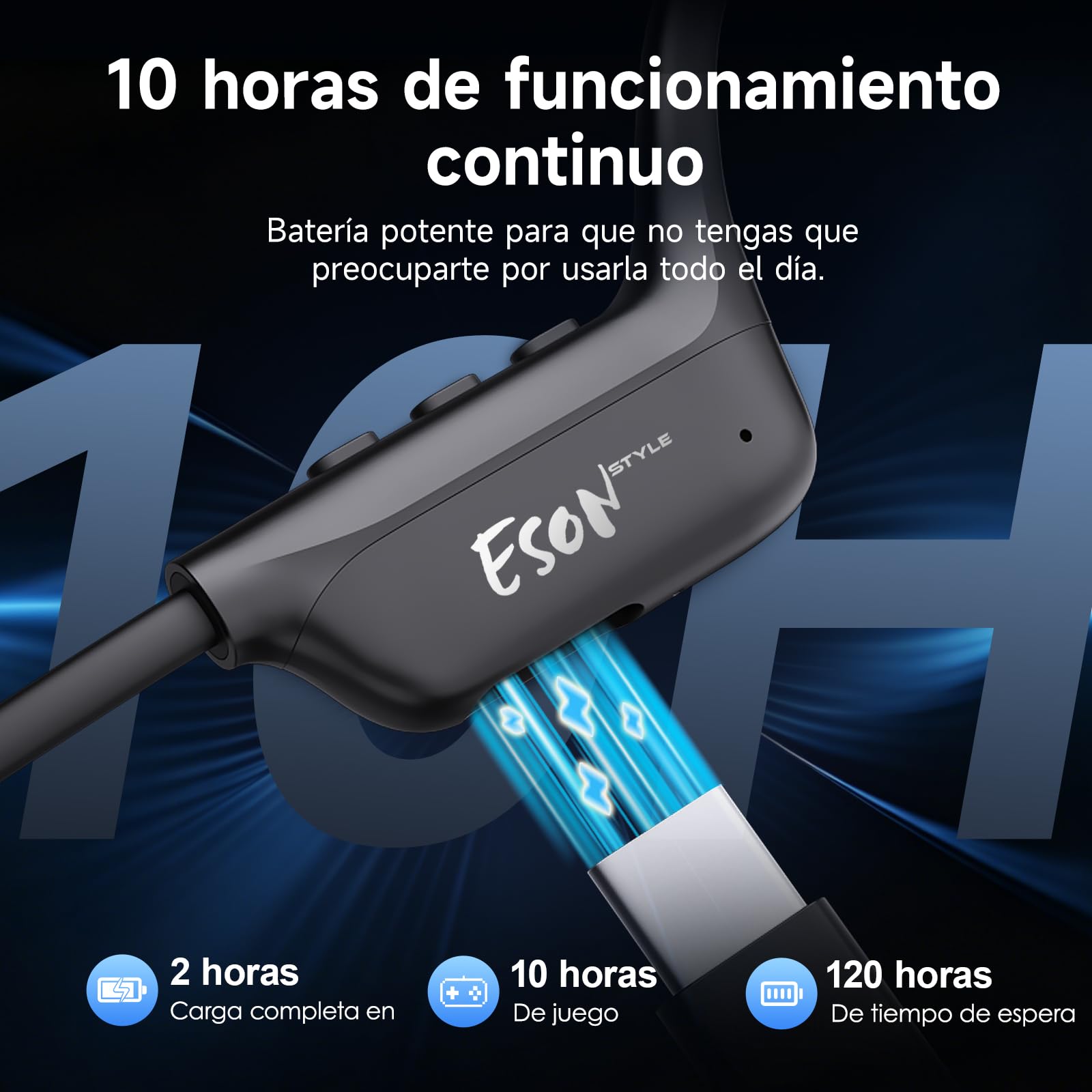 esonstyle Auriculares Conduccion Osea Bluetooth 6.0 – Cascos Conduccion Osea Inalambricos con Micrófono,IPX7 Impermeables Auriculares Deportivos Open Ear para Correr Ciclismo Fitness (Negro)