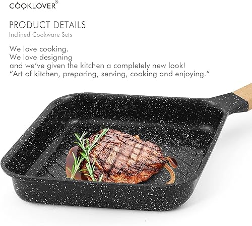 Miniatura 4 de COOKLOVER Juego de utensilios de cocina de inducción antiadherentes -pack -15-Negro y 9.5 pulgadas Sartén de inducción antiadherente con utensilios