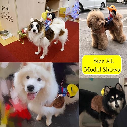 Miniatura 9 de Disfraz de equitación para perro grande para Halloween, traje de vaquero para mascotas, ropa divertida para perros con muñeca para perros medianos y