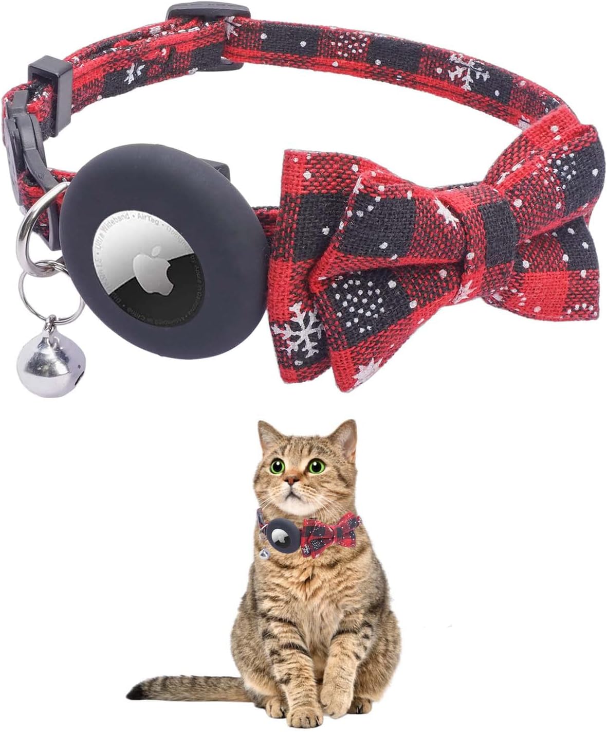 Pet Supplies BINON Christmas Cat Collar, Airtag Cat Collar with Bow